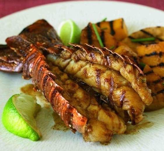 pan seared lobster tail with tropical fruit salsa
